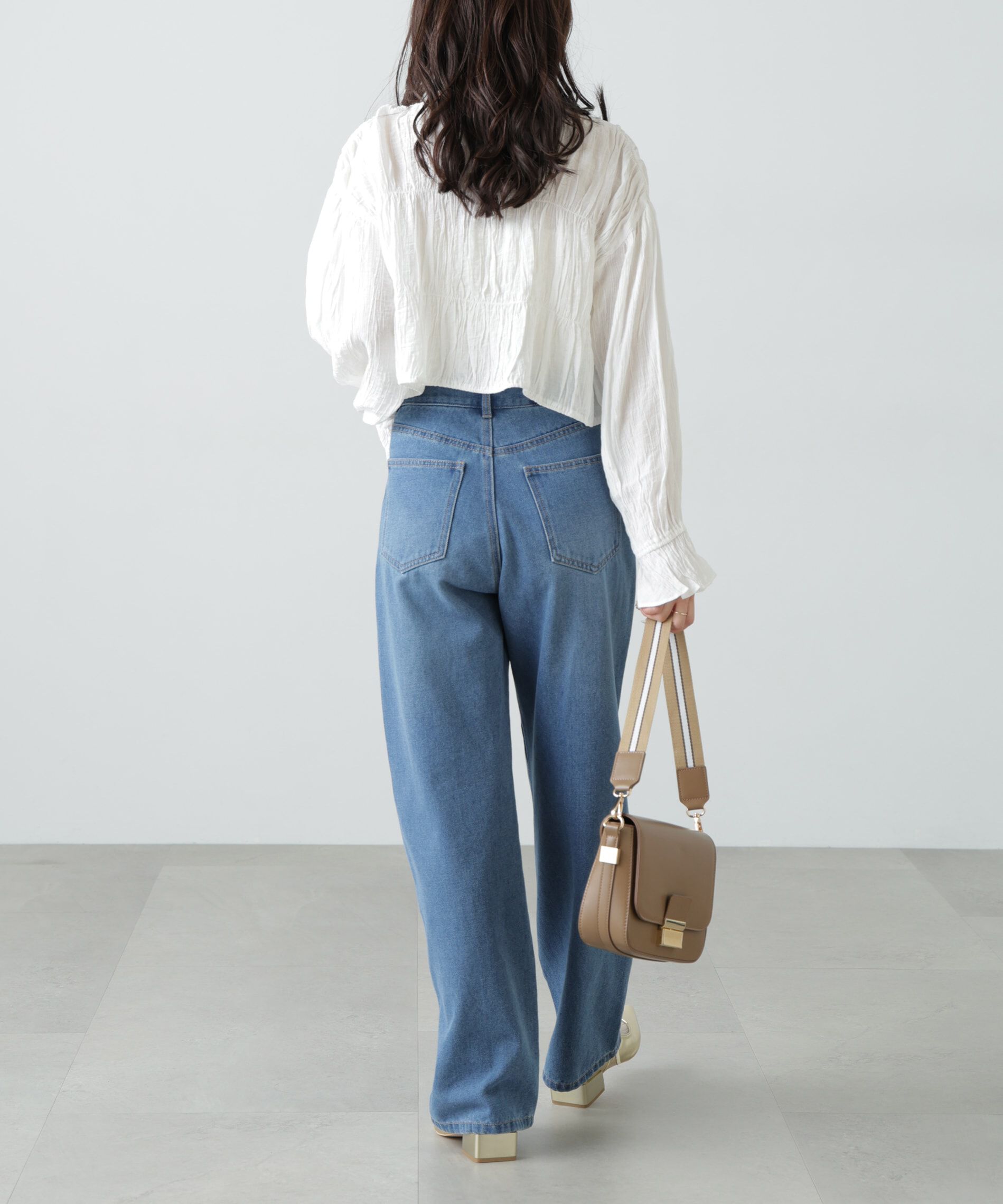  「シアーギャザー前開き短丈ブラウス」|シャツ・ブラウス|