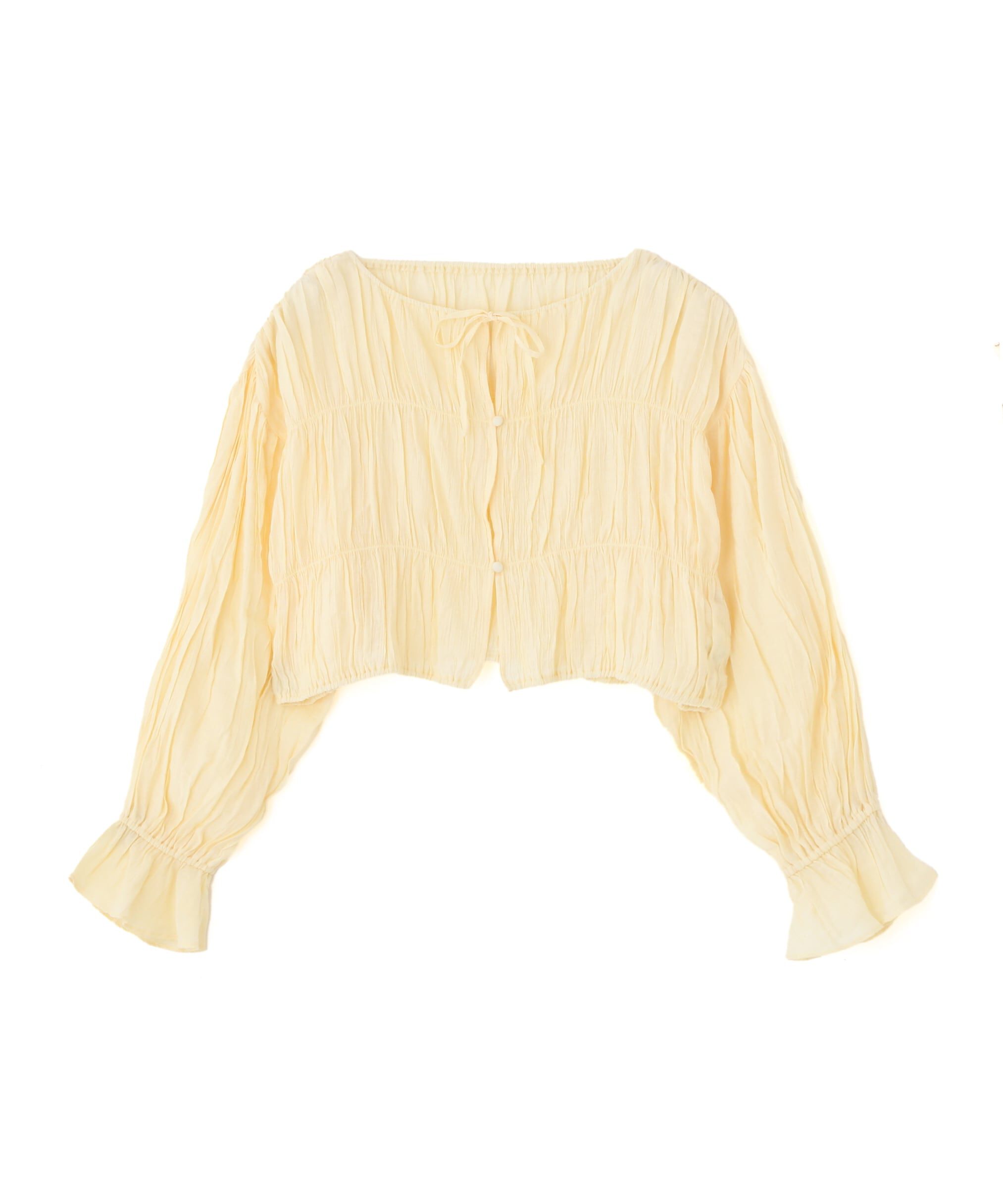  「シアーギャザー前開き短丈ブラウス」|シャツ・ブラウス|