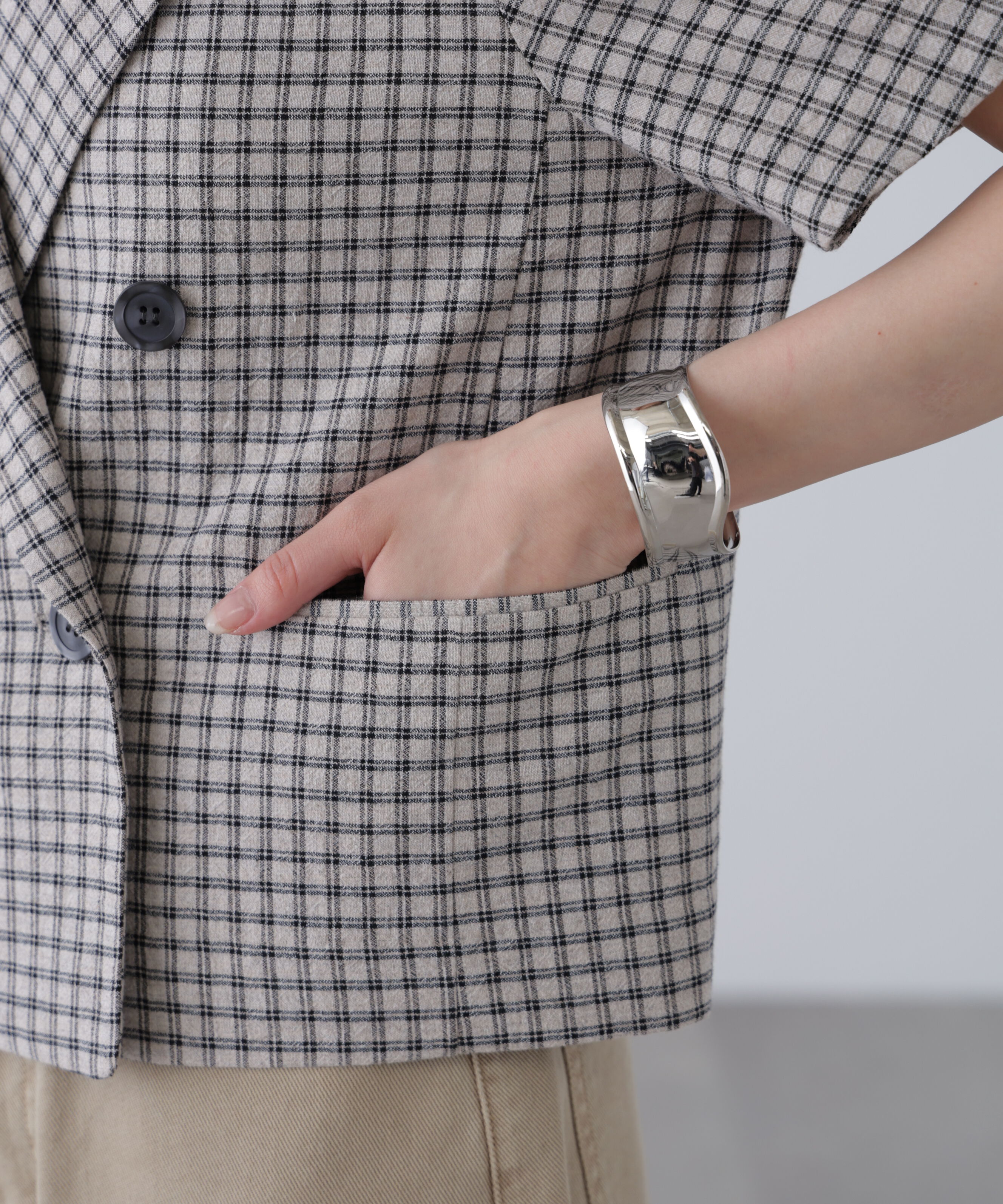  「袖コクーンダブルブレストハーフジャケット」|その他|