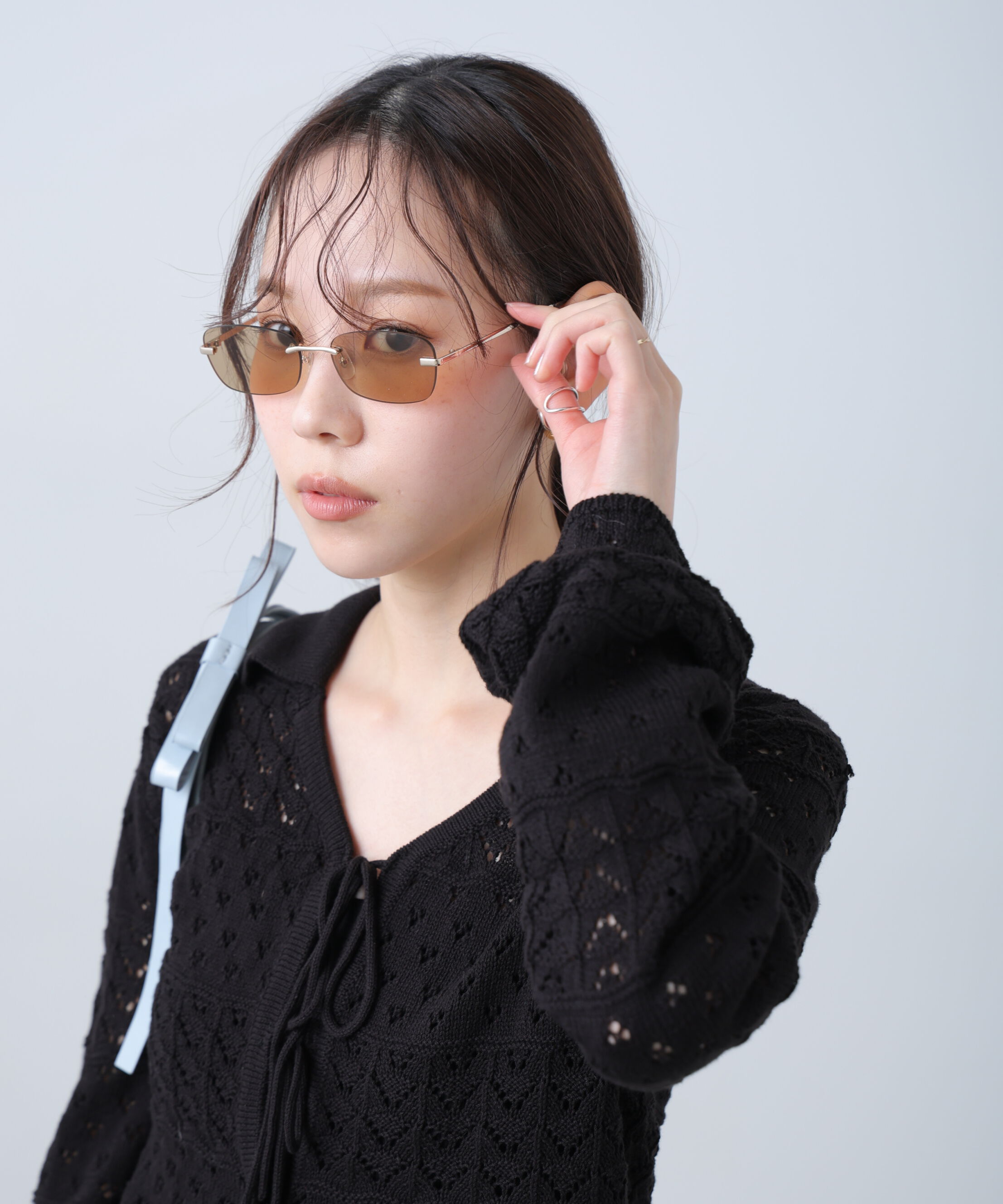  「リムレスサングラス＆メガネ」|ハンカチ|ブラウン