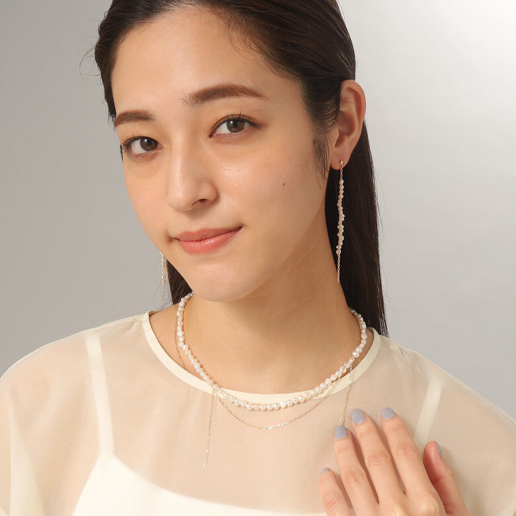 COCOSHNIK「K10バロックパールMVチェーン スタッドピアス」|ピアス|