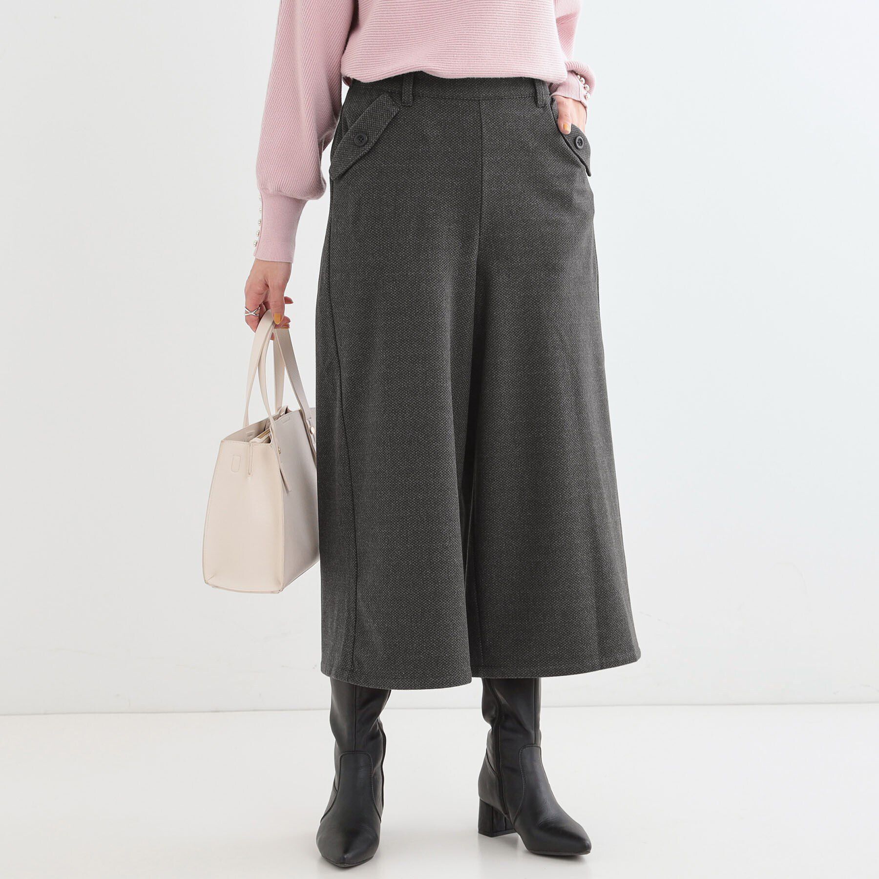 SHOO･LA･RUE「【S-LL】お尻や太ももをカバーしてくれる あったかガウチョパンツ」|その他|ブラック(219)