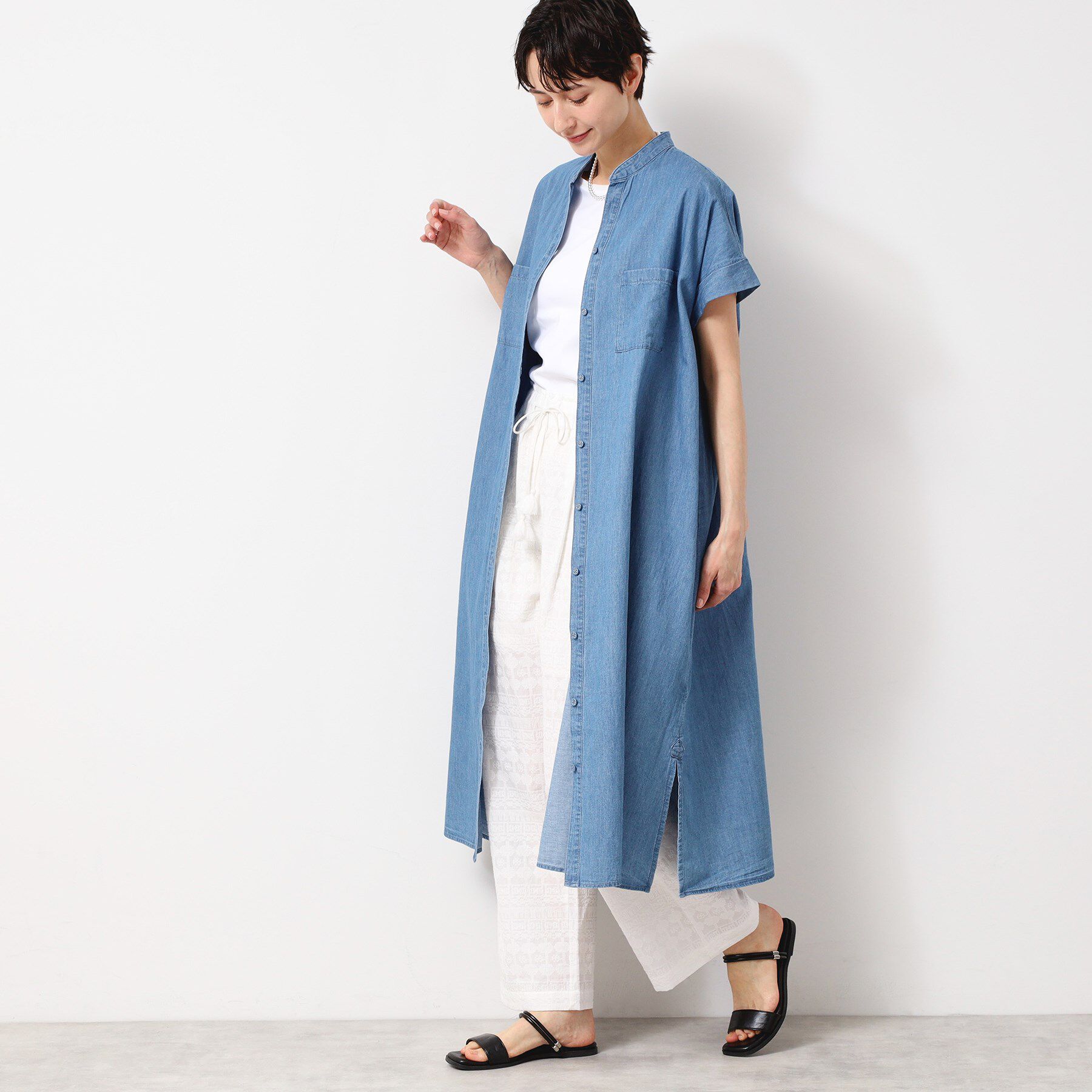 Dessin「【洗える】リネンブレンドデニム調シャツワンピース（S～L）」|ワンピース|