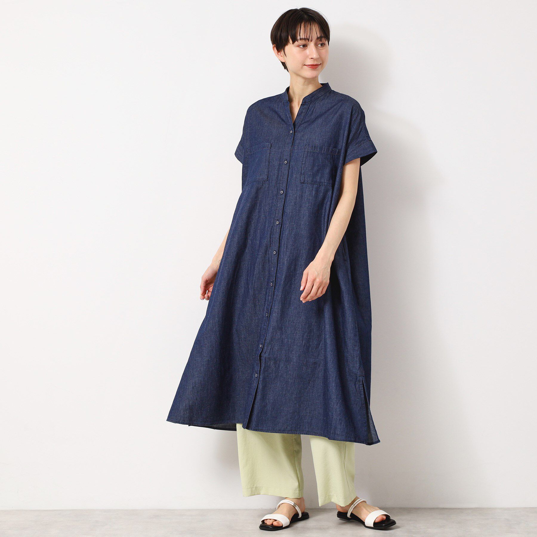 Dessin「【洗える】リネンブレンドデニム調シャツワンピース（S～L）」|ワンピース|
