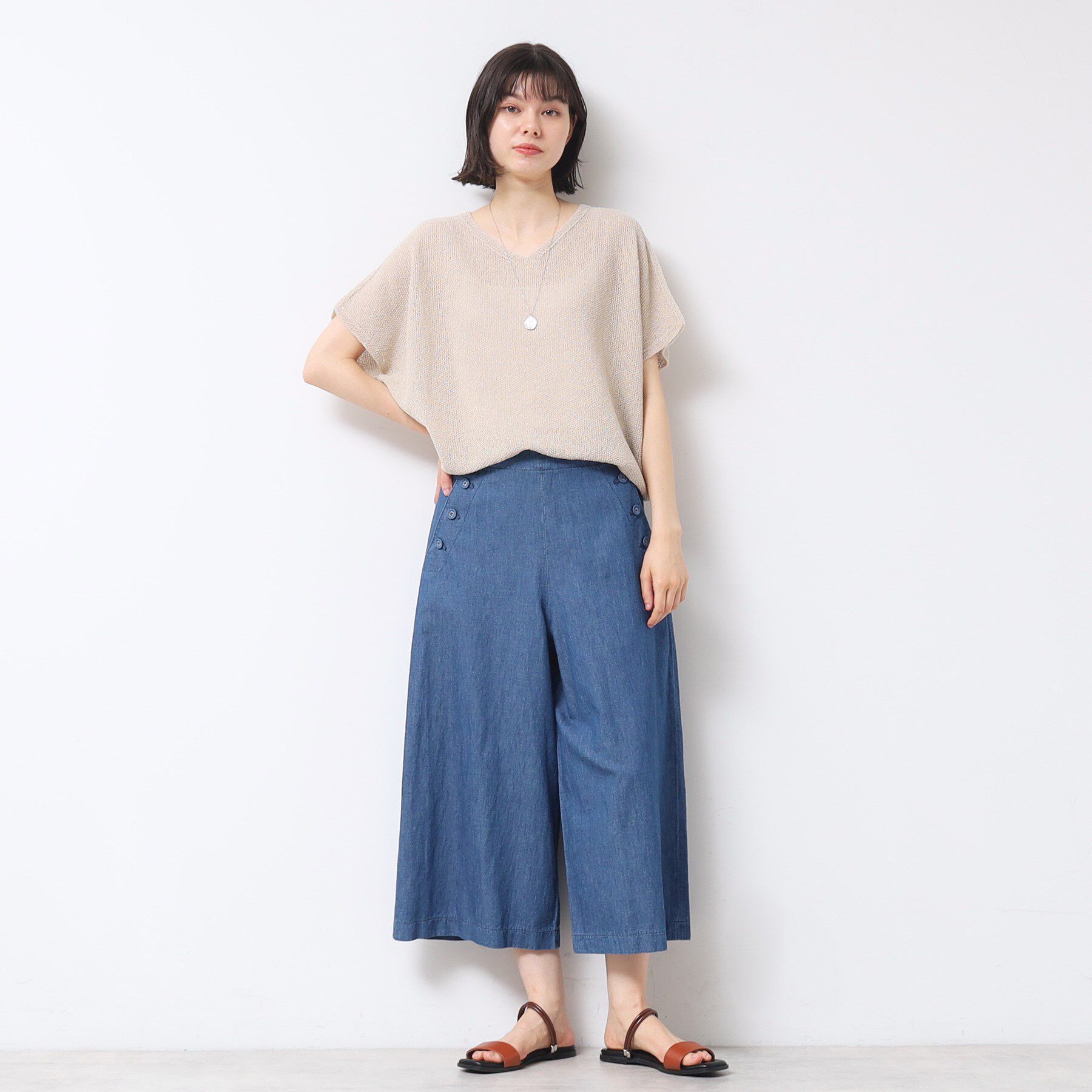 Dessin「【洗える・4サイズ展開】リネンブレンドクロップド丈マリンパンツ」|その他|