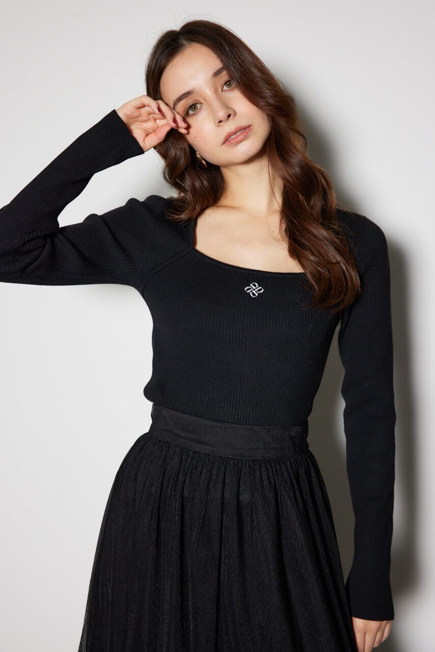 rienda「ボレロネックウォッシャブル ニットトップス」|ニット・セーター|BLK