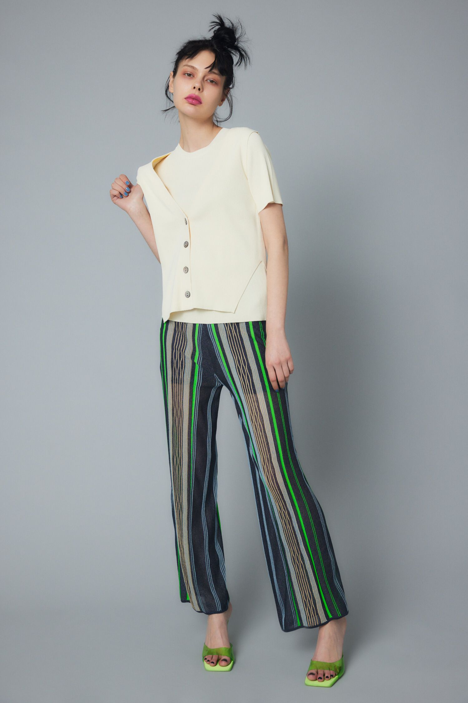 HeRIN.CYE「Sheer stripe knit pants」|その他|NVY