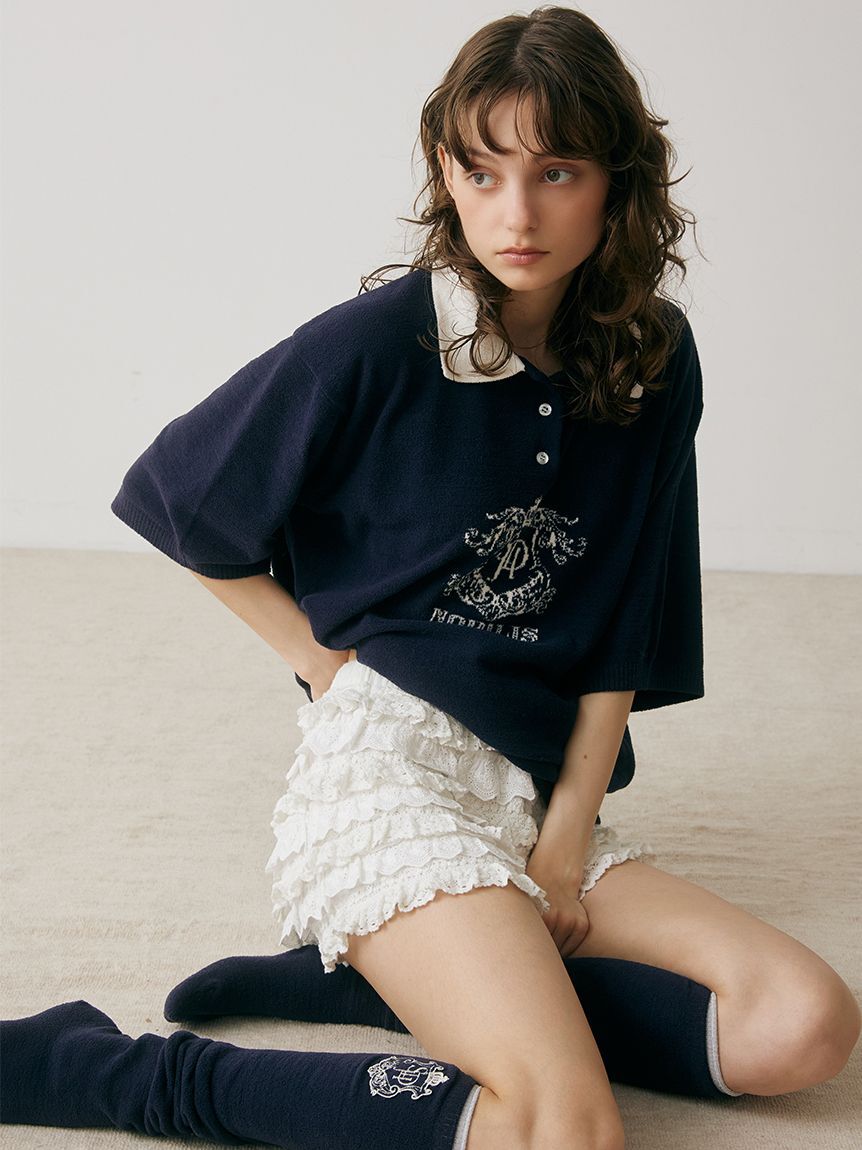 SNIDEL HOME「エンブレムニットポロシャツ」|ルームウェア|NVY