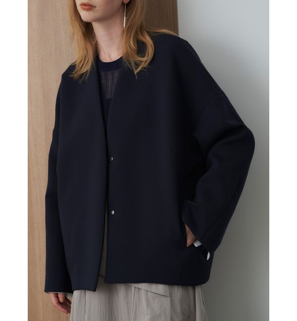 ELENDEEK「FORM SHORT CT」|ノーカラーコート|ネイビー