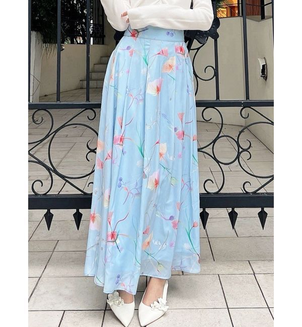 RESEXXY「【memorif.】フラワーロングフレアスカート」|スカート|ブルー