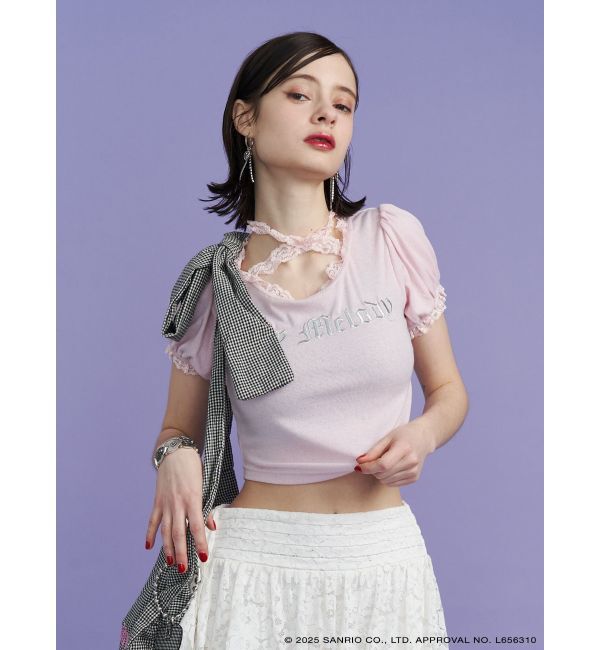jouetie「【メロクロコラボ】My Melodyフリルチョーカーリボントップス」|Tシャツ・カットソー|