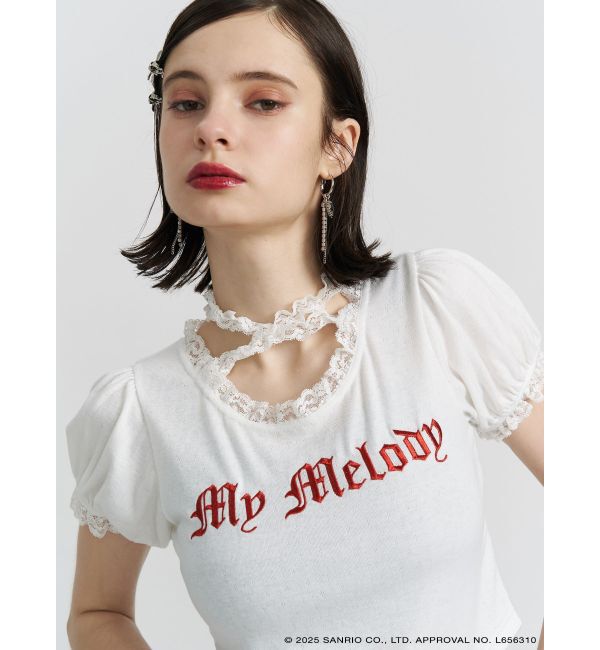 jouetie「【メロクロコラボ】My Melodyフリルチョーカーリボントップス」|Tシャツ・カットソー|