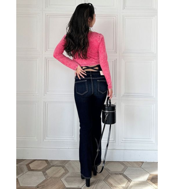 GYDA「NEWハイウエストBACKクロスフレアパンツ」|デニム|