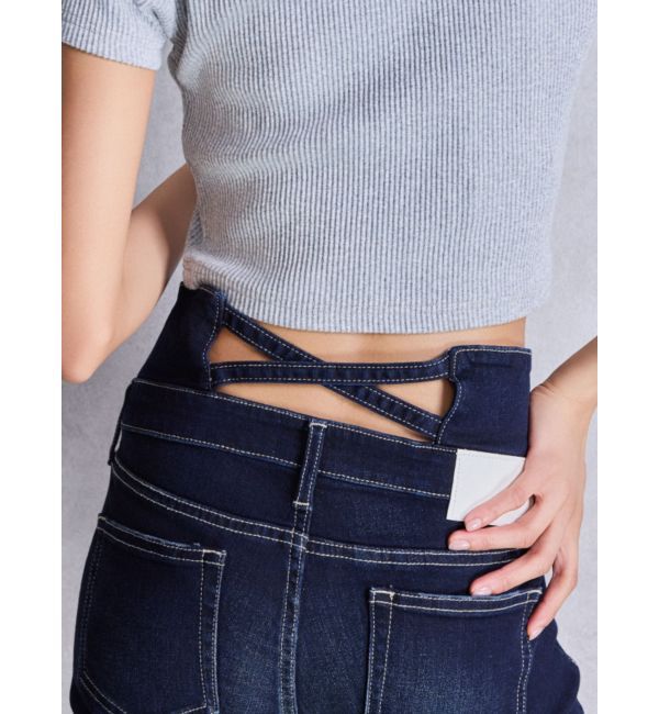 GYDA「NEWハイウエストBACKクロスフレアパンツ」|デニム|