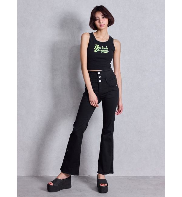 GYDA「NEWハイウエストBACKクロスフレアパンツ」|デニム|