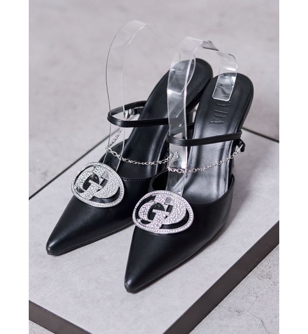 GYDA「GDビジューMOLDチェーンストラップポインテッドミュール」|パンプス|