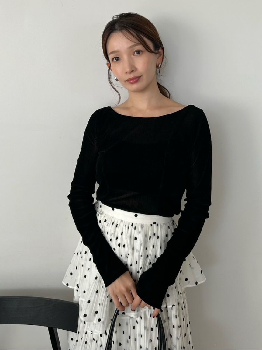 SNIDEL「カップインベロアカットソー」|Tシャツ・カットソー|BLK