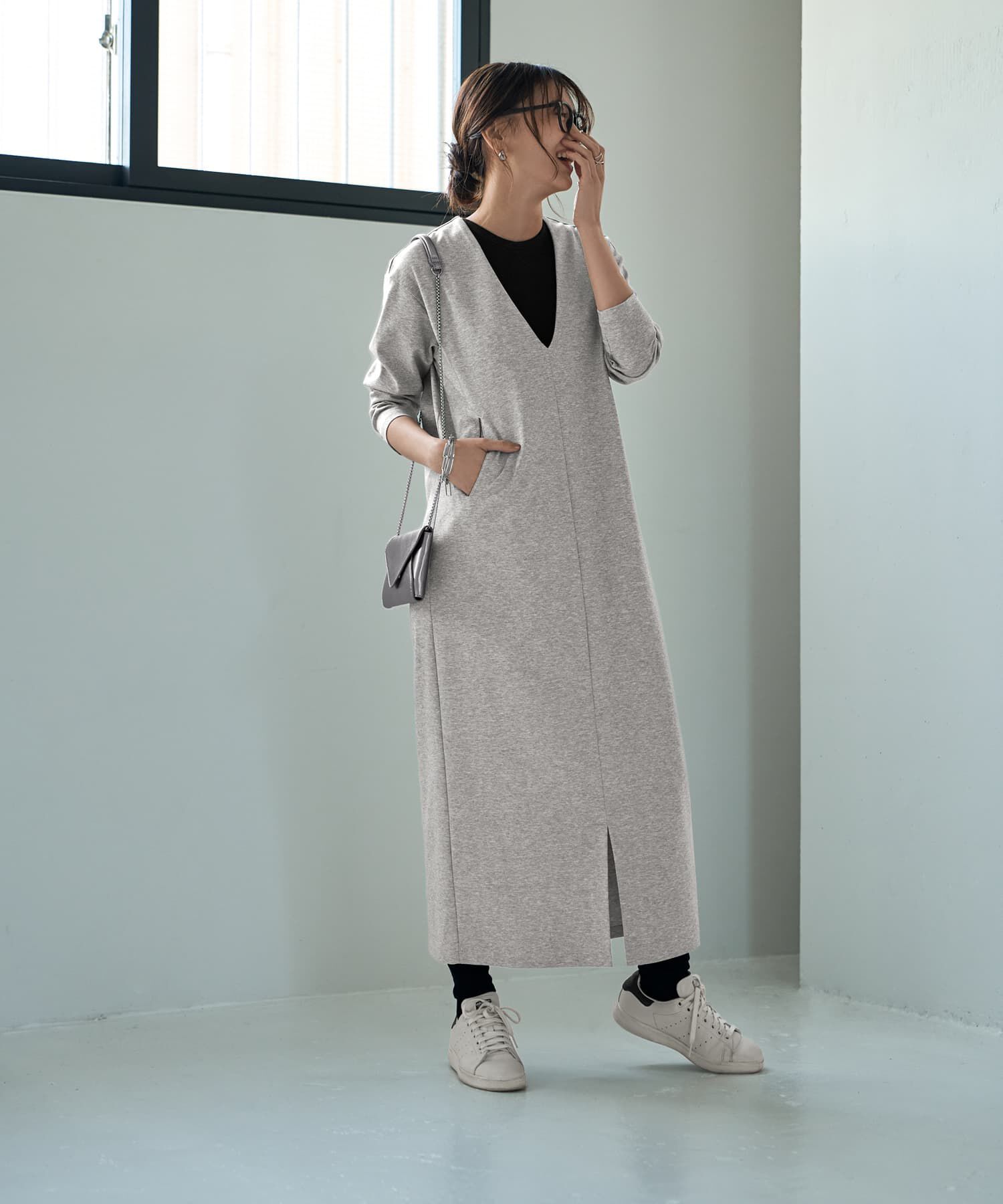 STYLE DELI「【Made in JAPAN】シルキーポンチ深Vワンピース」|ワンピース|