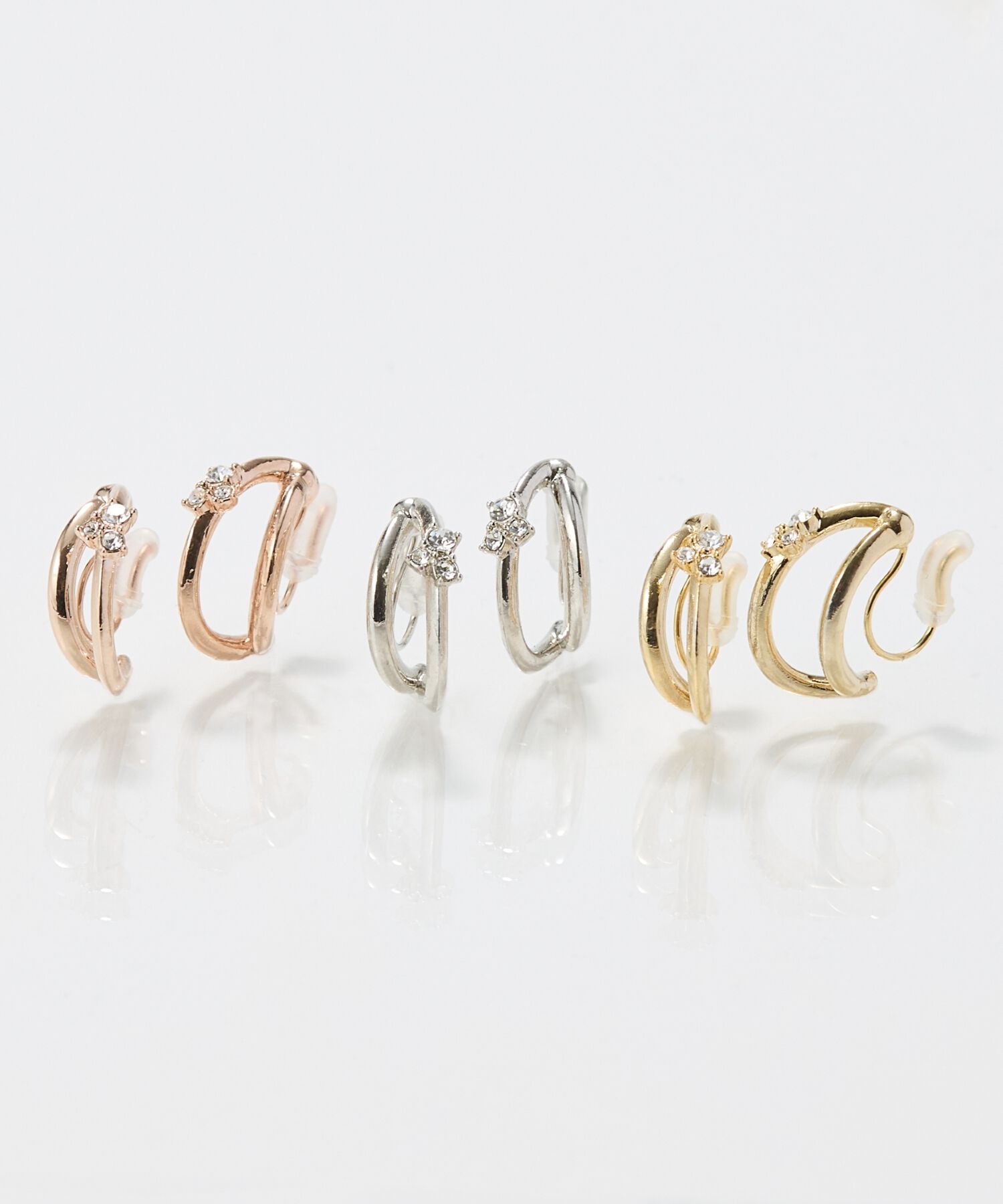 Phoebe「【痛くないシリーズ/アレルギー対応】シャイニーダブルフープライトフィットイヤリング　シャンパン」|イヤリング|