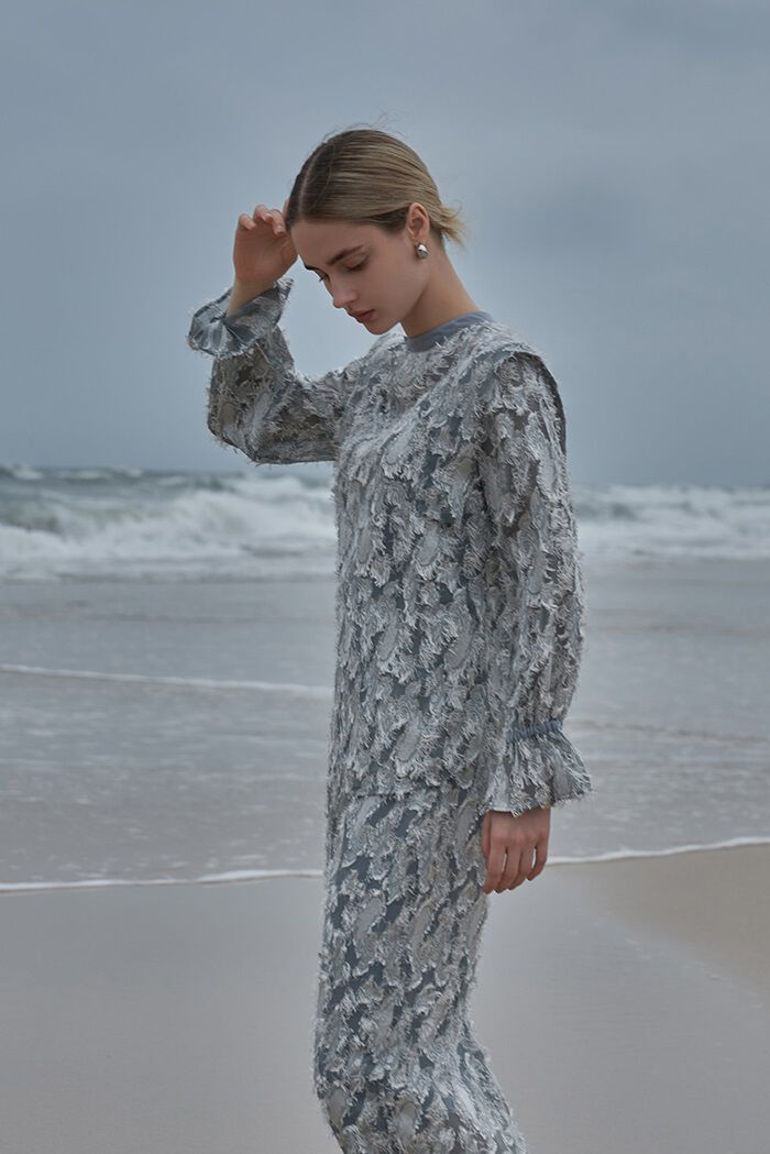 BACKYARD FAMILY「MIND カットジャガードブラウス 通販 ブラウス 長袖 レディース キャンディスリーブ」|シャツ・ブラウス|