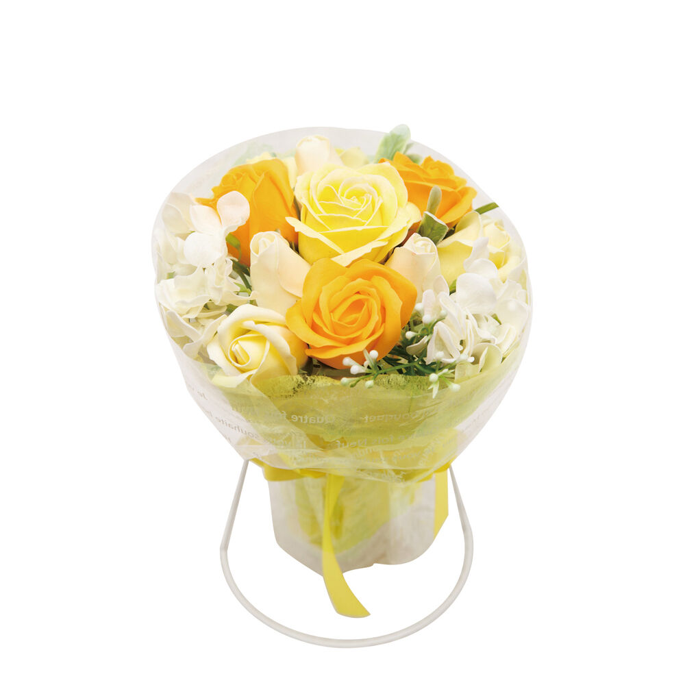 BACKYARD FAMILY「ブーケ 通販 石鹸素材 せっけん シャボン 香り ブーケスタンド付き クリアケース入り 長持ち」|その他|イエロー1