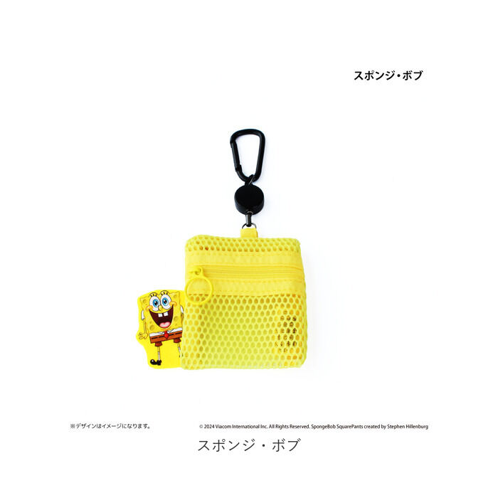 BACKYARD FAMILY「スポンジボブ グッズ 通販 スポンジ・ボブ メッシュポーチ リール付き ポーチ 小さめ ミニポーチ」|ポーチ|