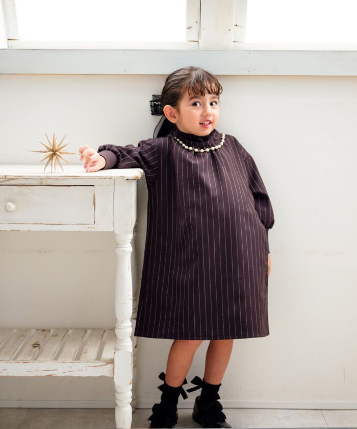 BACKYARD FAMILY「Rora ワンピース 通販 ビオラ パール付きバルーンワンピース 子供服 ワンピ 長袖」|その他|