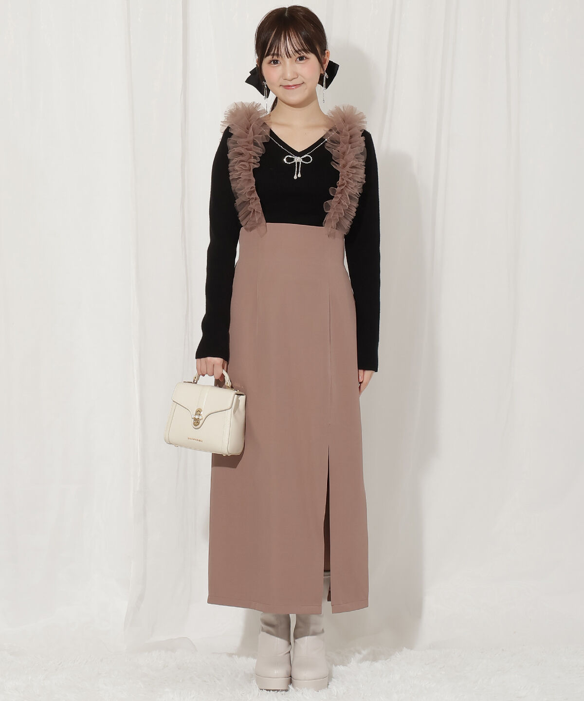 WILLSELECTION「チュールフリルジャンスカ」|ジャンパースカート|ブラウン