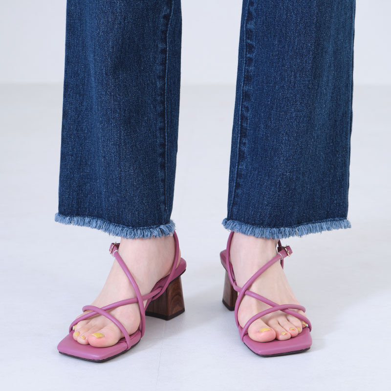 ORiental TRaffic「【アウトレット価格】チューブストラップウッドヒールサンダル/21216 トレンド 人気 ヒール7cm」|サンダル|