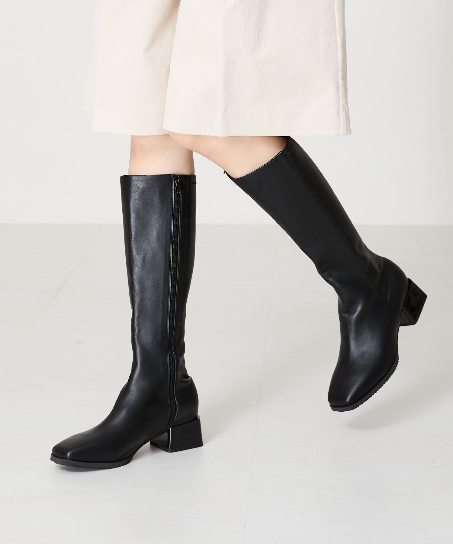 ORiental TRaffic「スクエアトゥ ミドルヒール ロングブーツ /41502 ヒール5ｃｍ」|ロングブーツ|