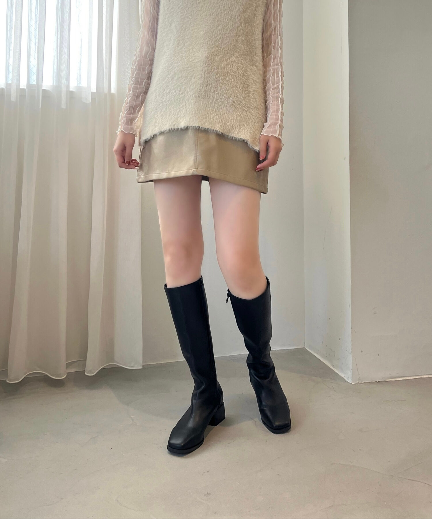 ORiental TRaffic「スクエアトゥ ミドルヒール ロングブーツ /41502 ヒール5ｃｍ」|ロングブーツ|