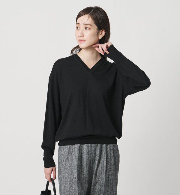 UNITED ARROWS「18G ウール Vネック ニット ‐ウォッシャブル‐」|ニット・セーター|BLACK