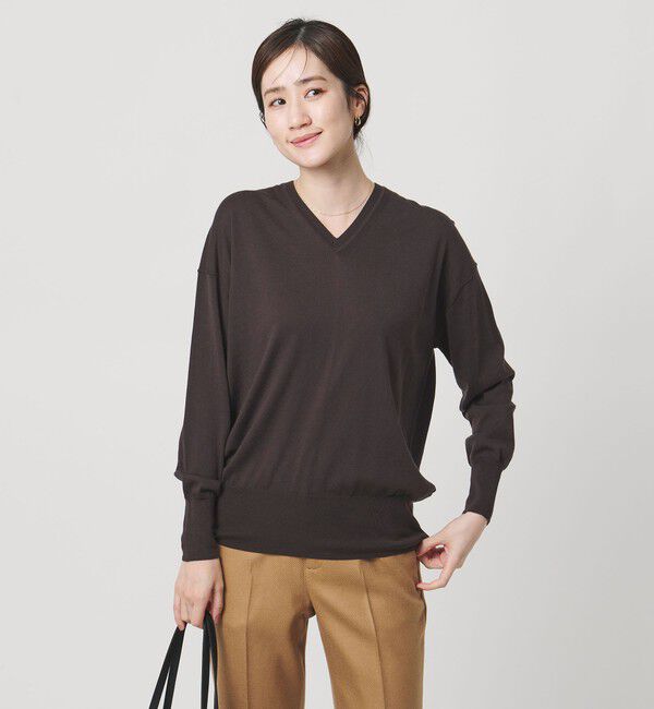 UNITED ARROWS「18G ウール Vネック ニット ‐ウォッシャブル‐」|ニット・セーター|DK.BROWN