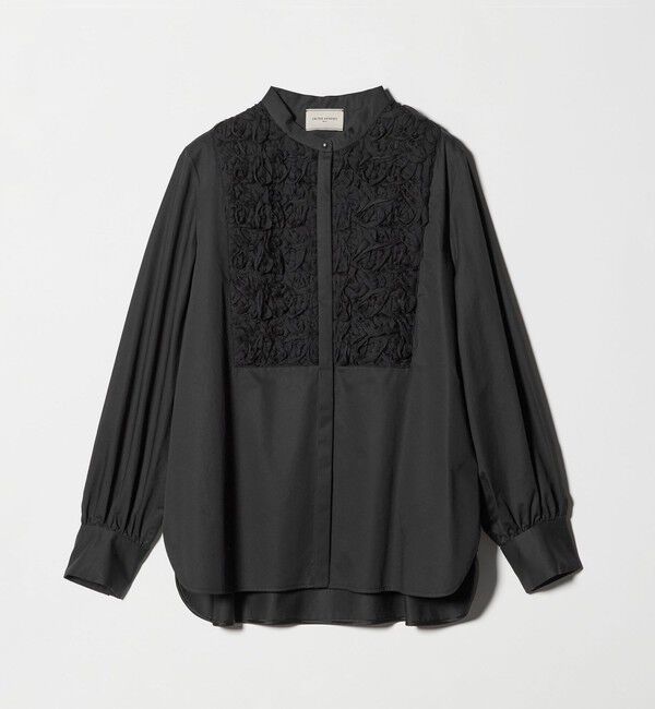 UNITED ARROWS「サテン エンブロイダリーフラワー シャツ ブラウス」|シャツ・ブラウス|BLACK