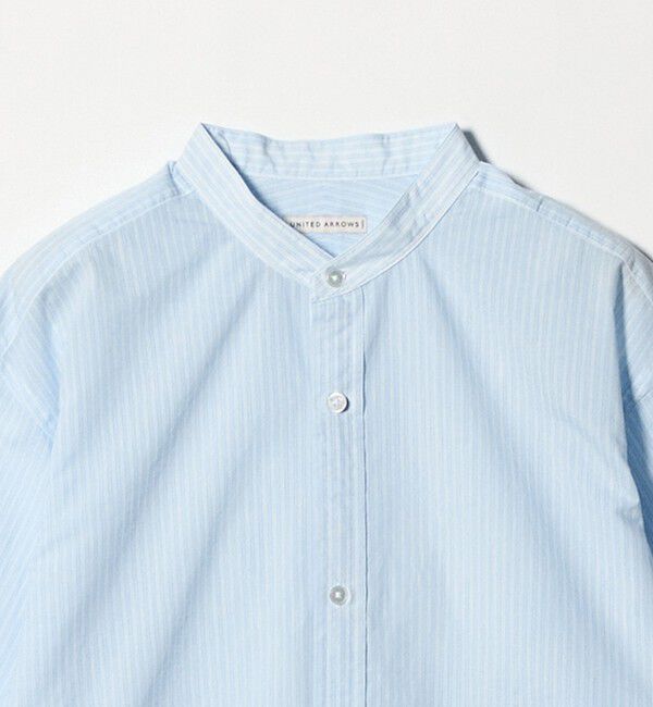 UNITED ARROWS「フェザーポプリン ストライプ バンドカラー シャツ」|シャツ・ブラウス|