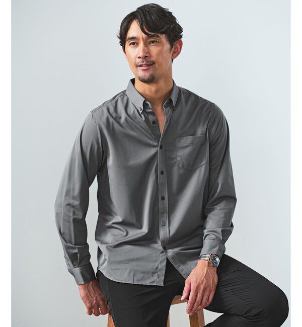 UNITED ARROWS green label relaxing「【WEB限定】JUST fit トリコット ジャカード シャツ」|シャツ・ブラウス|DK.GRAY