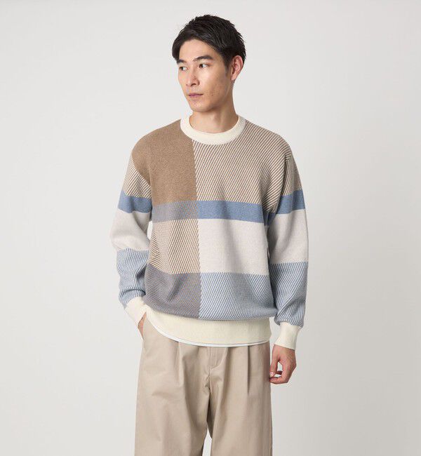 UNITED ARROWS green label relaxing「カラー ブロック ジャカード クルーネック ニット」|ニット・セーター|