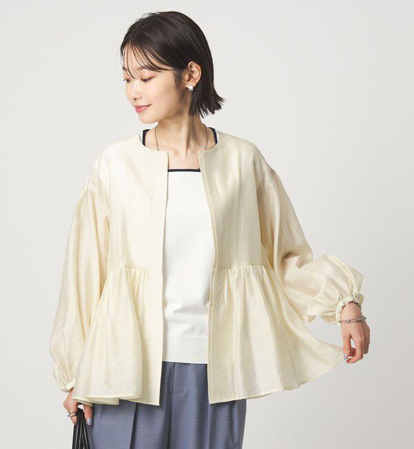 UNITED ARROWS green label relaxing「［size SHORTあり］fleurie(フルリー) シアー ノーカラー ジャケット 接触冷感」|ノーカラージャケット|