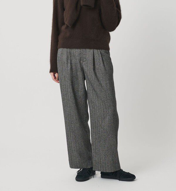 BEAUTY&YOUTH UNITED ARROWS「【WEB限定】裏起毛ヘリンボーン タックワイドパンツ ウォッシャブル」|チノ|MD.GRAY