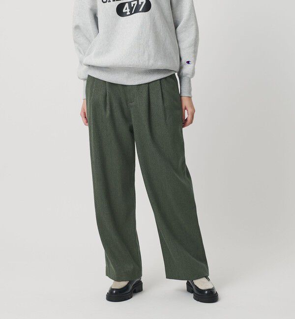 BEAUTY&YOUTH UNITED ARROWS「【WEB限定】裏起毛ヘリンボーン タックワイドパンツ ウォッシャブル」|チノ|