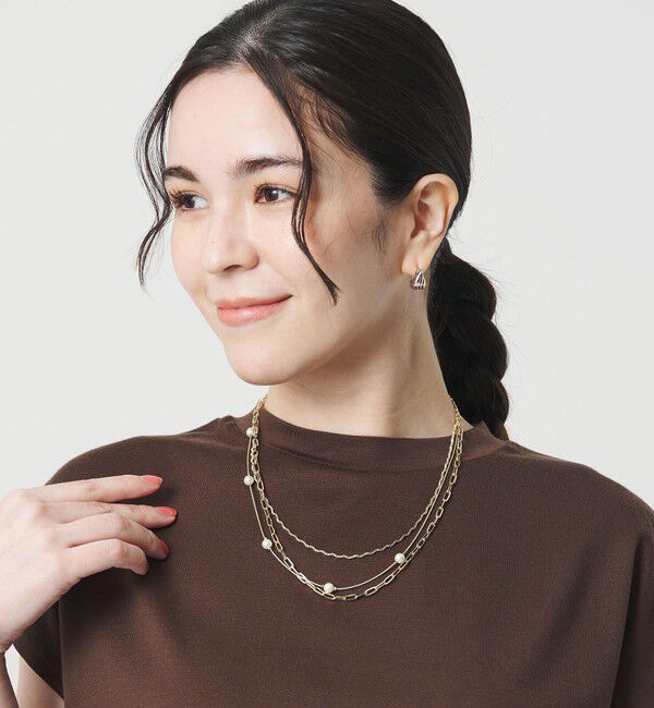 BEAUTY&YOUTH UNITED ARROWS「パールモチーフ&times;ミックスチェーン 3連 ネックレス」|ネックレス|