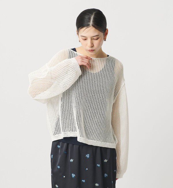 BEAUTY&YOUTH UNITED ARROWS「ペーパー メッシュ ショート ワイド ニットプルオーバー ウォッシャブル」|ニット・セーター|WHITE