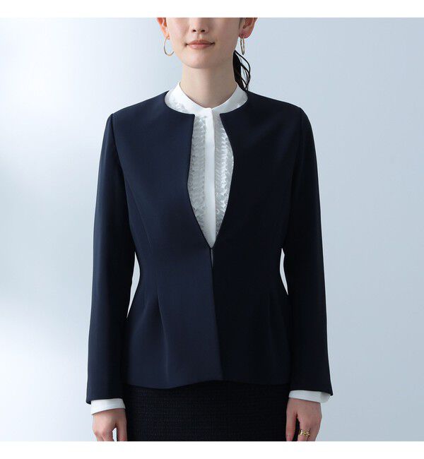Demi-Luxe BEAMS 「トリアセ ペプラムジャケット＊」|ノーカラージャケット|