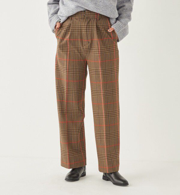 SHIPS Colors 「SHIPS Colors:〈洗濯機可能〉TR チェック タック ワイド パンツ」|スラックス|ブラウン