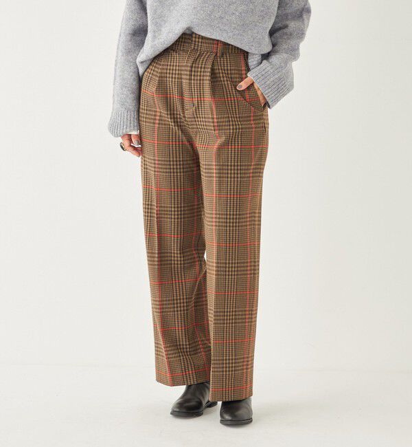 SHIPS Colors 「SHIPS Colors:〈洗濯機可能〉TR チェック タック ワイド パンツ」|スラックス|