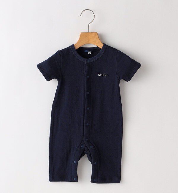 SHIPS KIDS「SHIPS KIDS:70～80cm / ロゴ 半袖 ロンパース」|ロンパース|ネイビー