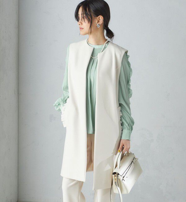 SHIPS for women「【SHIPS別注】kaene:〈洗濯機可能〉ハイストレッチ ダンボール フリル ジレ」|ベスト・ジレ|