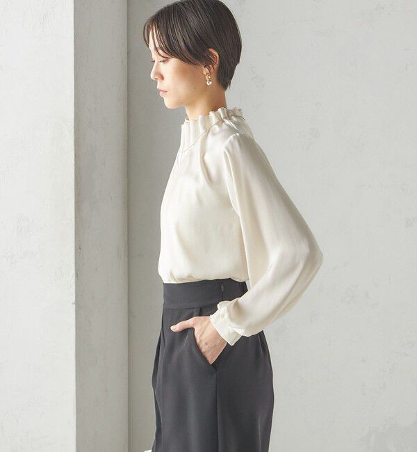SHIPS for women「《一部追加予約》【一部WEB限定】〈手洗い可能〉ヴィンテージ サテン ネック ギャザー ブラウス」|シャツ・ブラウス|