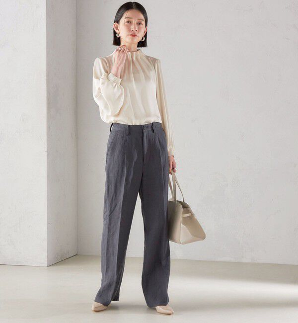 SHIPS for women「《一部追加予約》【一部WEB限定】〈手洗い可能〉ヴィンテージ サテン ネック ギャザー ブラウス」|シャツ・ブラウス|