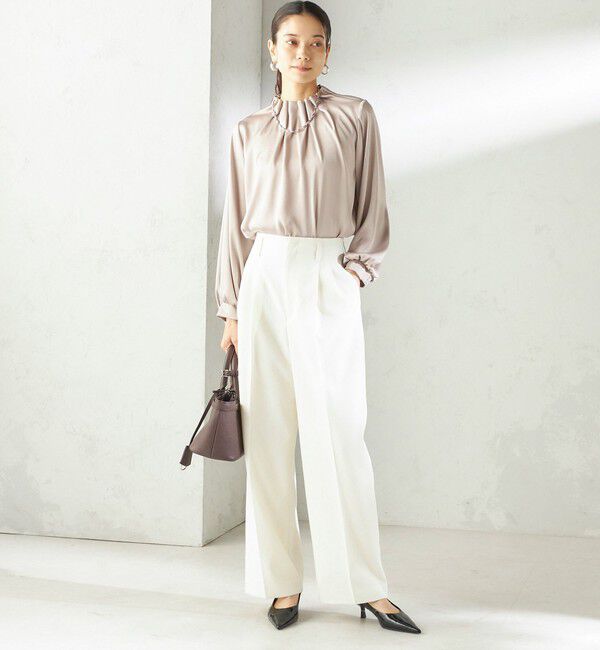 SHIPS for women「《一部追加予約》【一部WEB限定】〈手洗い可能〉ヴィンテージ サテン ネック ギャザー ブラウス」|シャツ・ブラウス|